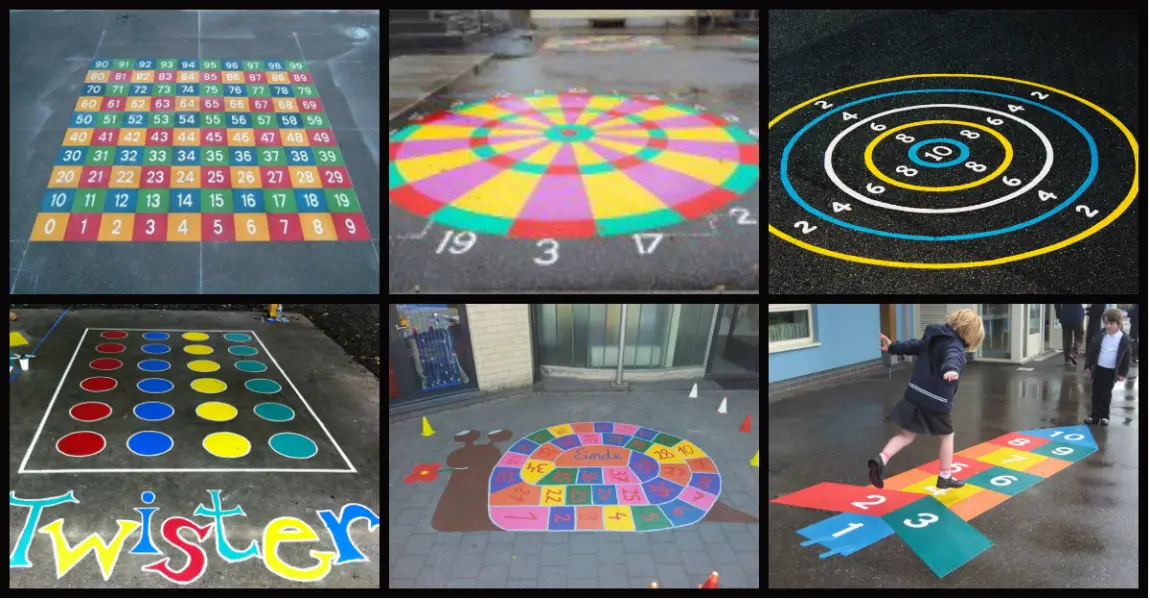 pintar juegos en el patio del colegio - Cómo se le llama a los juegos pintados en el piso